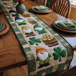 Gnomes with Shamrocks and Gold Barrels Table Runner - Made to Order TABLE928