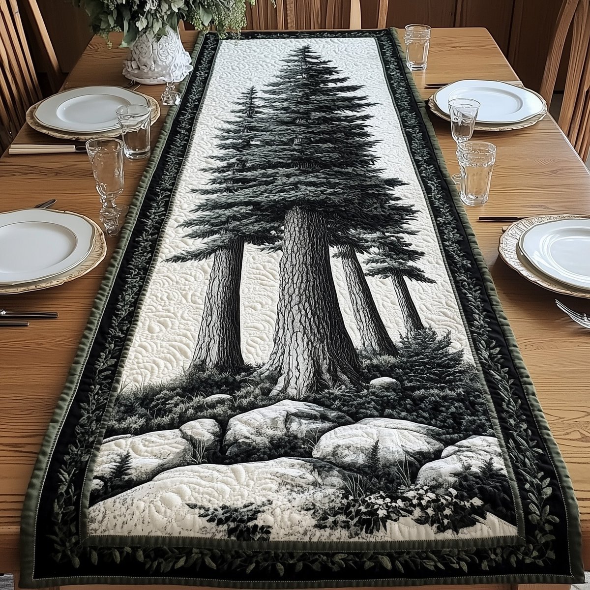 Giant Redwood Trunks in Grey Table Runner - Made to Order TABLE928