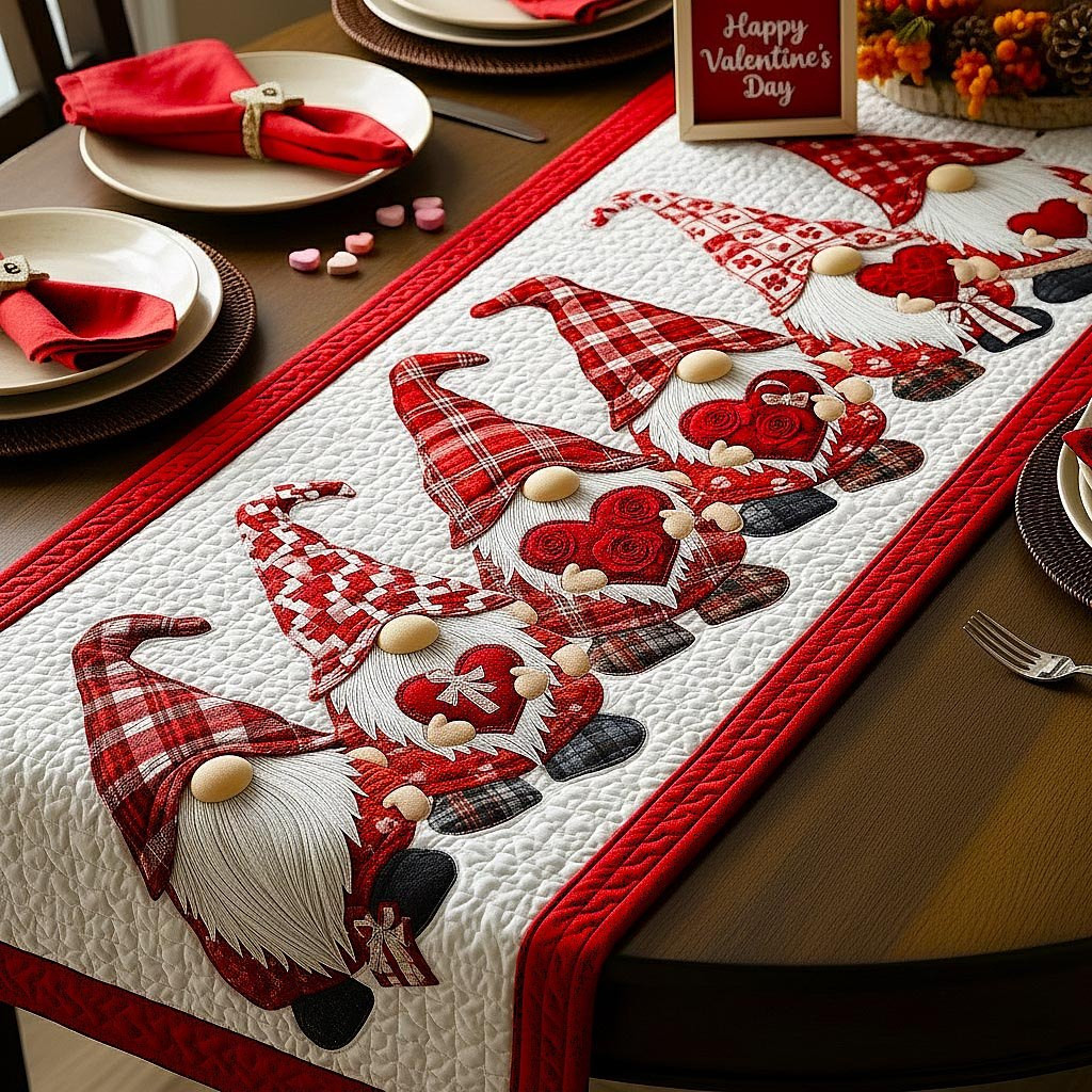 Gnome with Hearts on Red Table Runner - Made to Order TABLE928