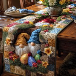 Gnomes with Easter Eggs and Blooms Table Runner - Made to Order TABLE928