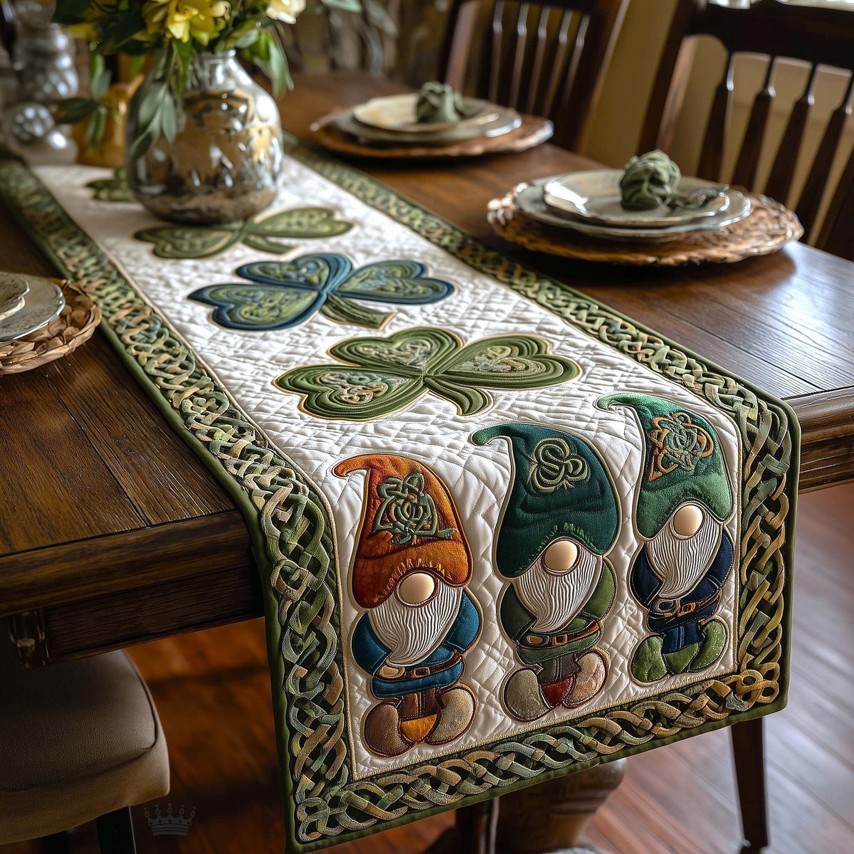 Gnomes with Shamrocks and Celtic Trim Table Runner - Made to Order TABLE928