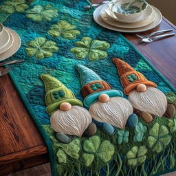 Gnomes with Shamrocks on Teal Table Runner - Made to Order TABLE928