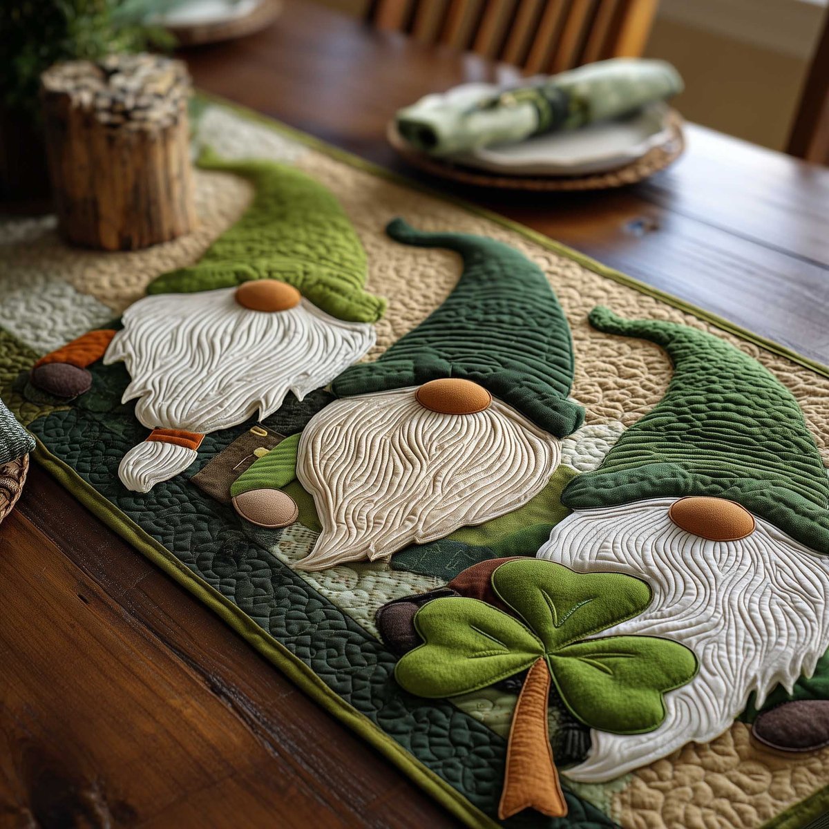 Gnome Lying Beside a Shamrock Table Runner - Made to Order TABLE928