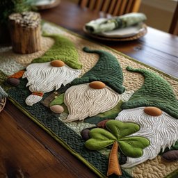 Gnome Lying Beside a Shamrock Table Runner - Made to Order TABLE928