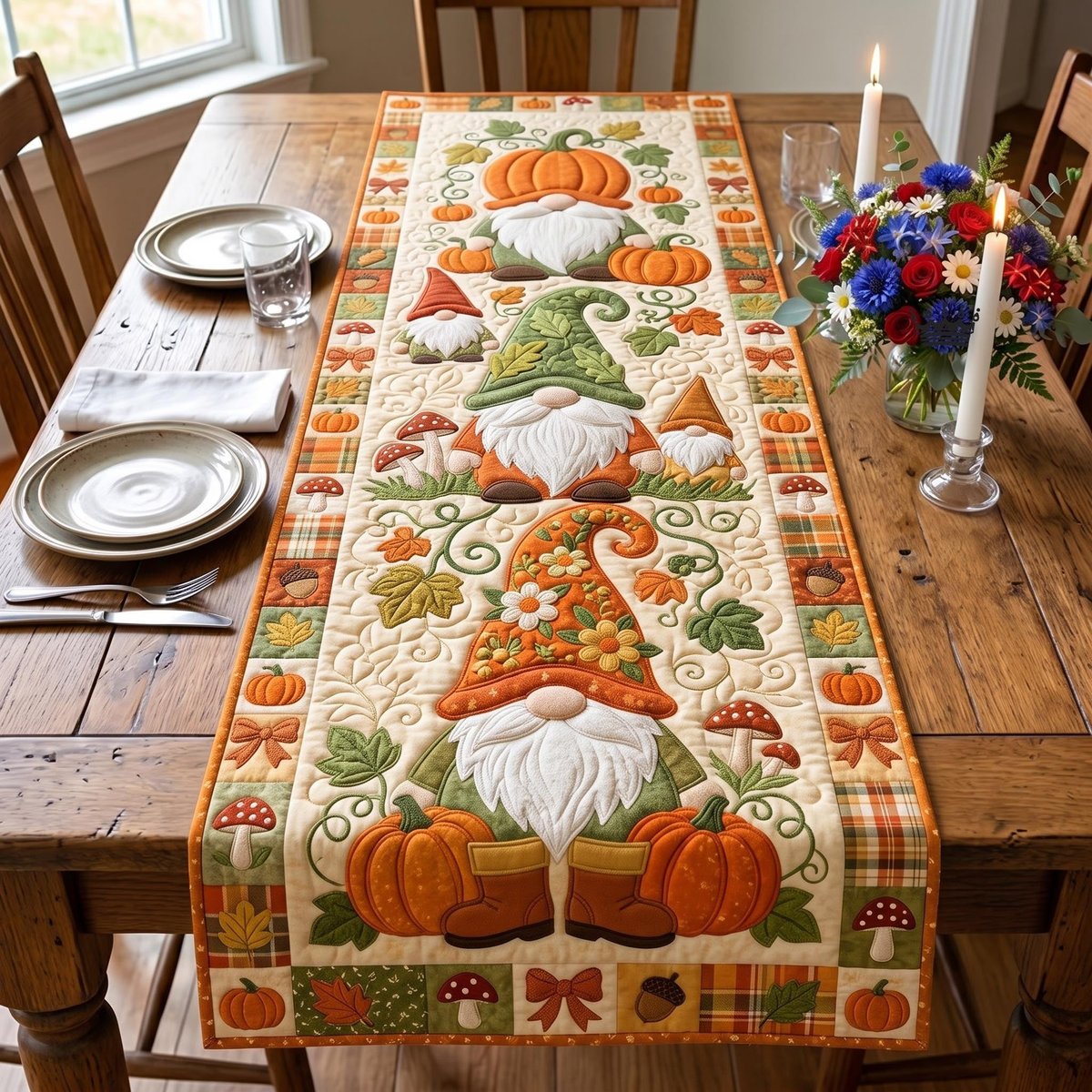 Gnome with Pumpkins and Vines Table Runner - Made to Order TABLE928