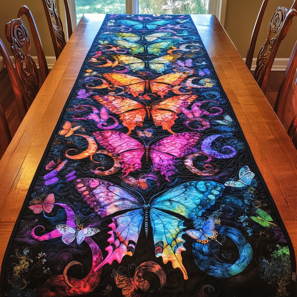 Glowing Stained Glass Butterfly Table Runner - Made to Order TABLE928