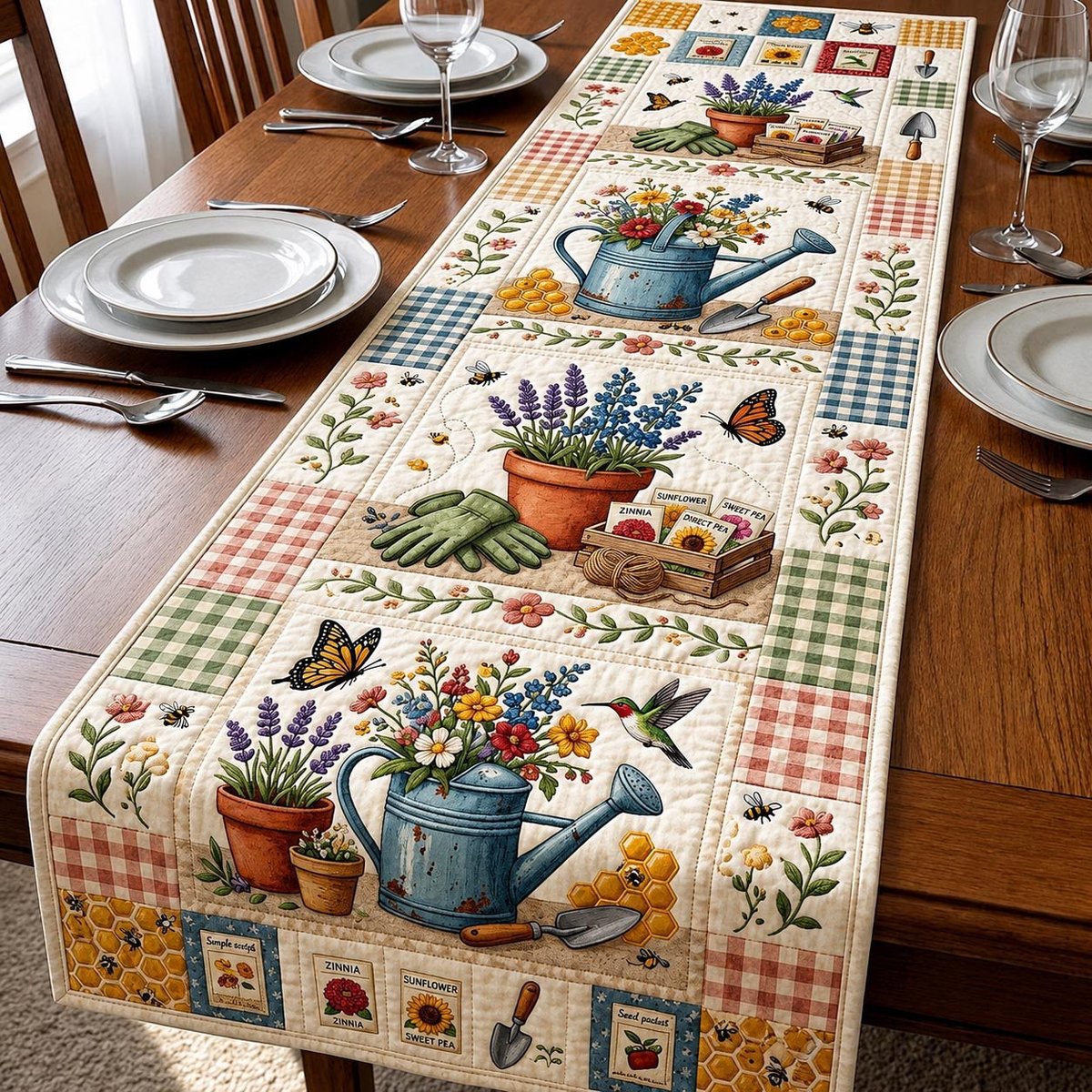Garden Pots and Watering Cans Table Runner - Made to Order TABLE928
