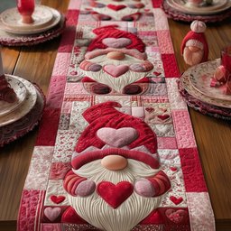 Gnome Holding Red Hearts Table Runner - Made to Order TABLE928