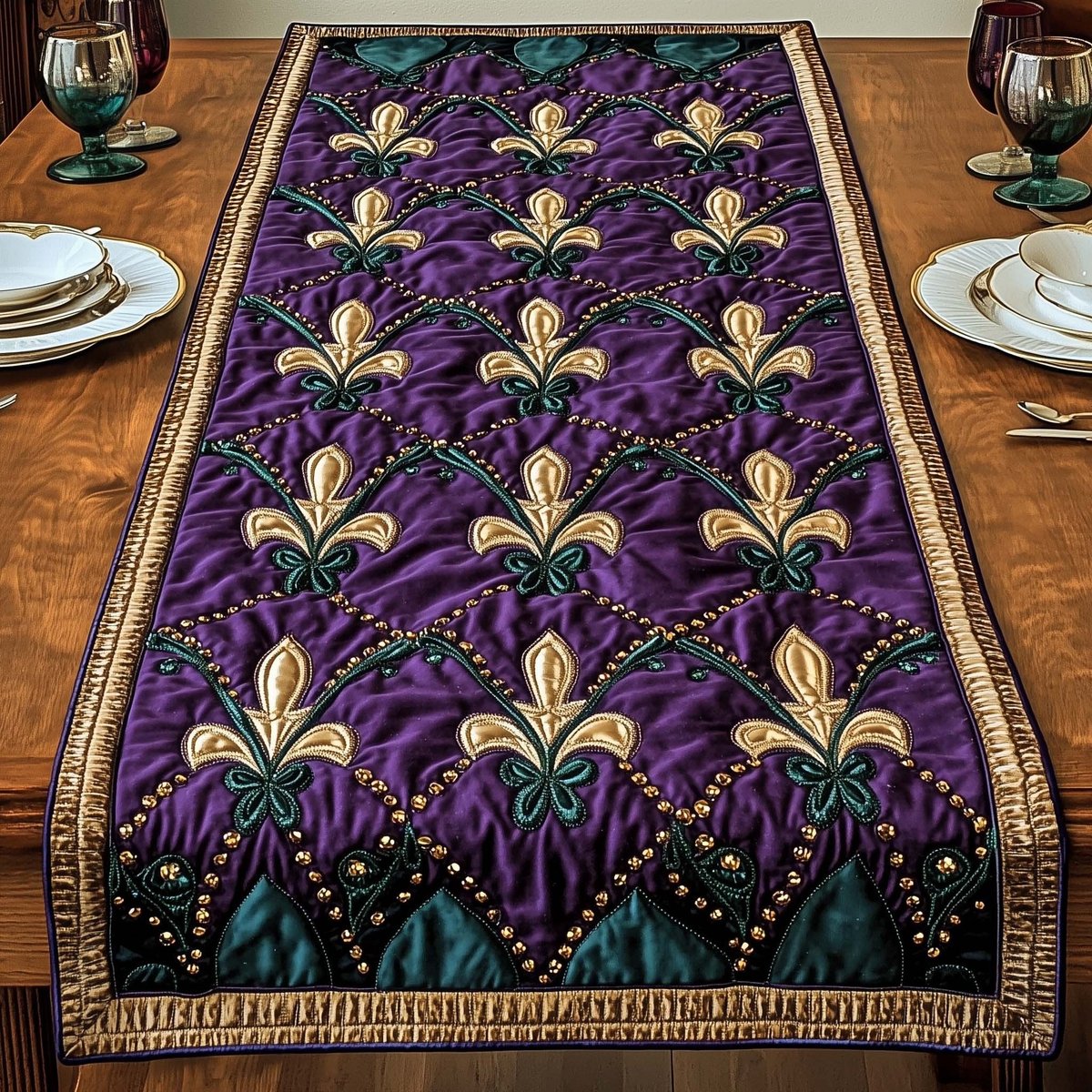 Gold Fleur de Lis on Purple Table Runner - Made to Order TABLE928