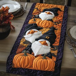 Gnome in Witch Hat with Pumpkins Table Runner - Made to Order TABLE928