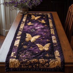 Gold Butterflies on Plum with Gold Border Table Runner - Made to Order TABLE928