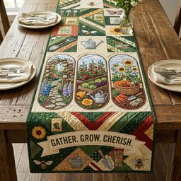 Gather Grow Cherish Garden Windows Table Runner - Made to Order TABLE928
