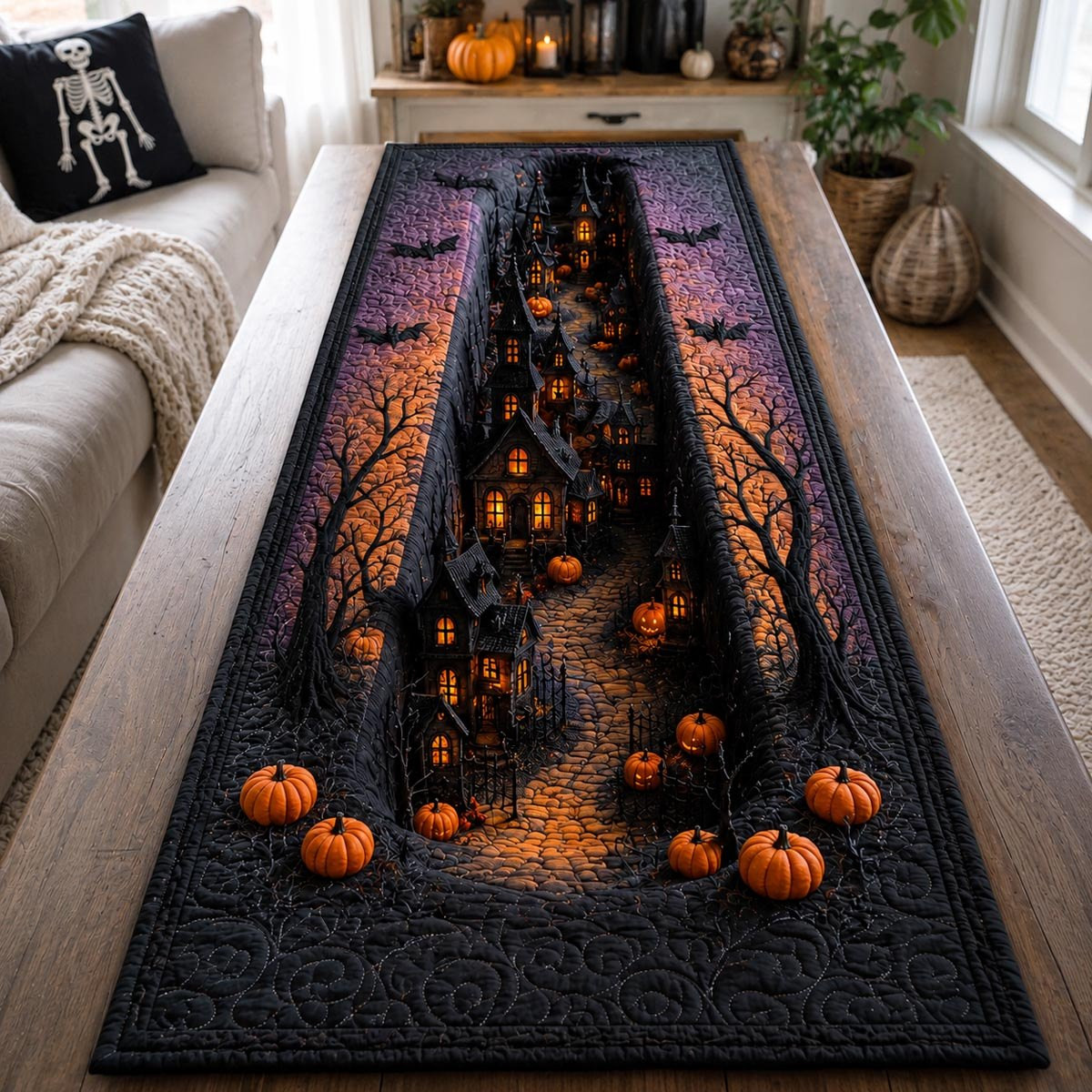 Glowing Pumpkins on Dark Path Table Runner - Made to Order TABLE928