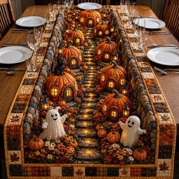 Glowing Pumpkin Lane at Night Table Runner - Made to Order TABLE928