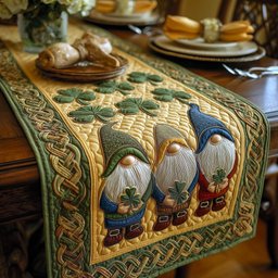 Gnomes in Blue and Red with Shamrocks Table Runner - Made to Order TABLE928