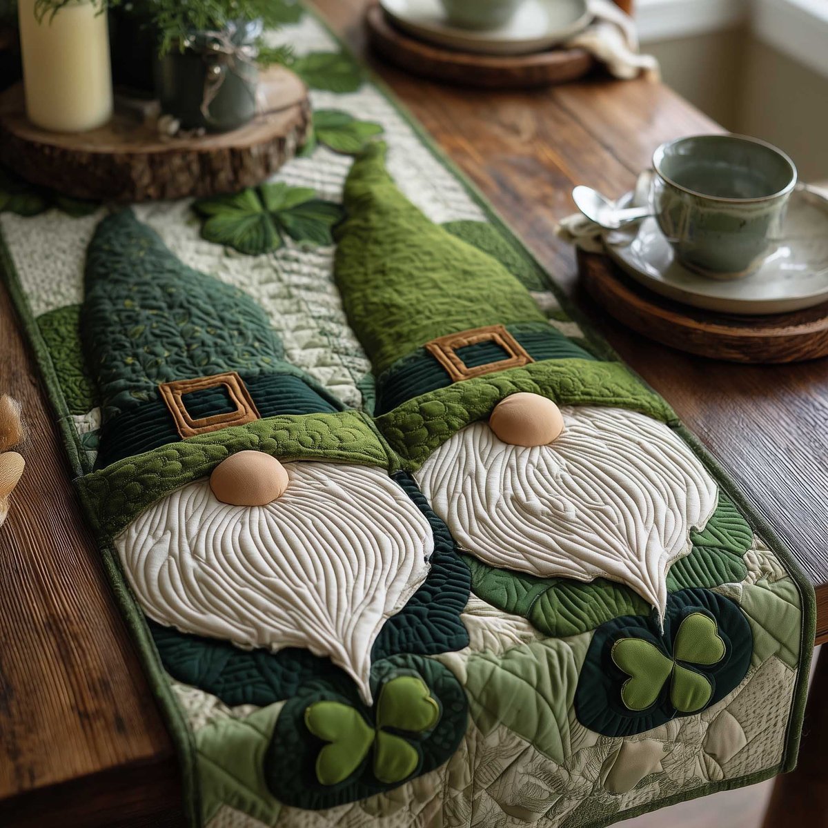 Gnomes in Green Pointed Hats Table Runner - Made to Order TABLE928