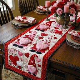 Gnomes with Hearts on White Table Runner - Made to Order TABLE928