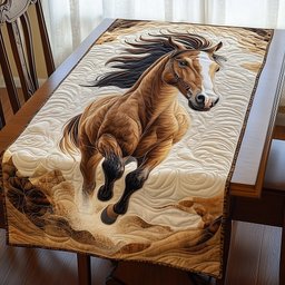 Galloping Bay Horse on Cream Table Runner - Made to Order TABLE928