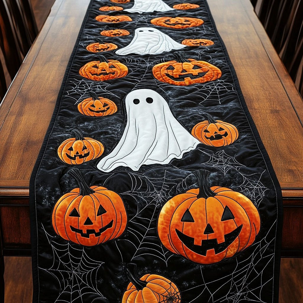 Ghost with Jack o Lanterns on Black Table Runner - Made to Order TABLE928