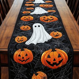 Ghost with Jack o Lanterns on Black Table Runner - Made to Order TABLE928