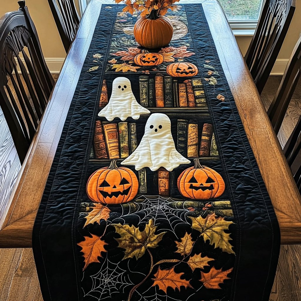 Ghost with Pumpkins and Books Table Runner - Made to Order TABLE928