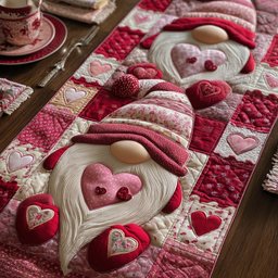 Gnome with Pink Heart Pillow Table Runner - Made to Order TABLE928