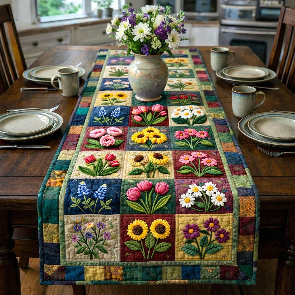 Garden Flower Quilt Blocks Table Runner - Made to Order TABLE928