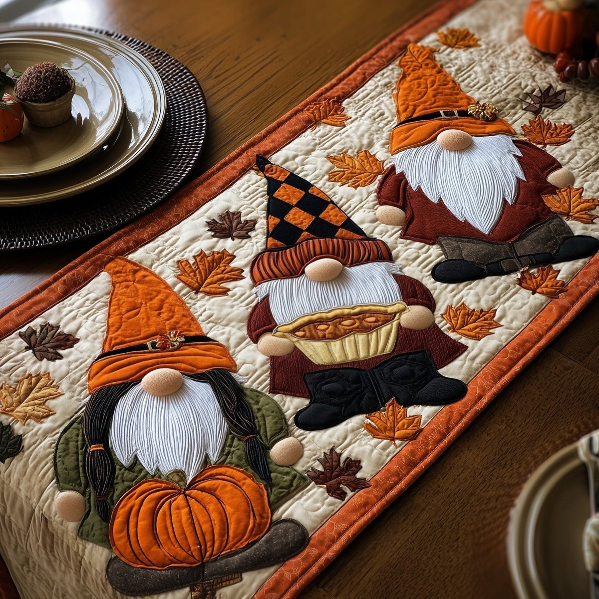 Gnomes with Pie and Pumpkins Table Runner - Made to Order TABLE928