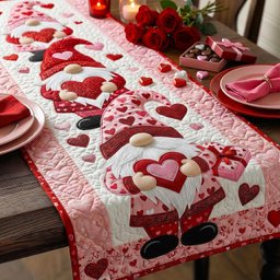 Gnomes with Hearts on Pink Table Runner - Made to Order TABLE928