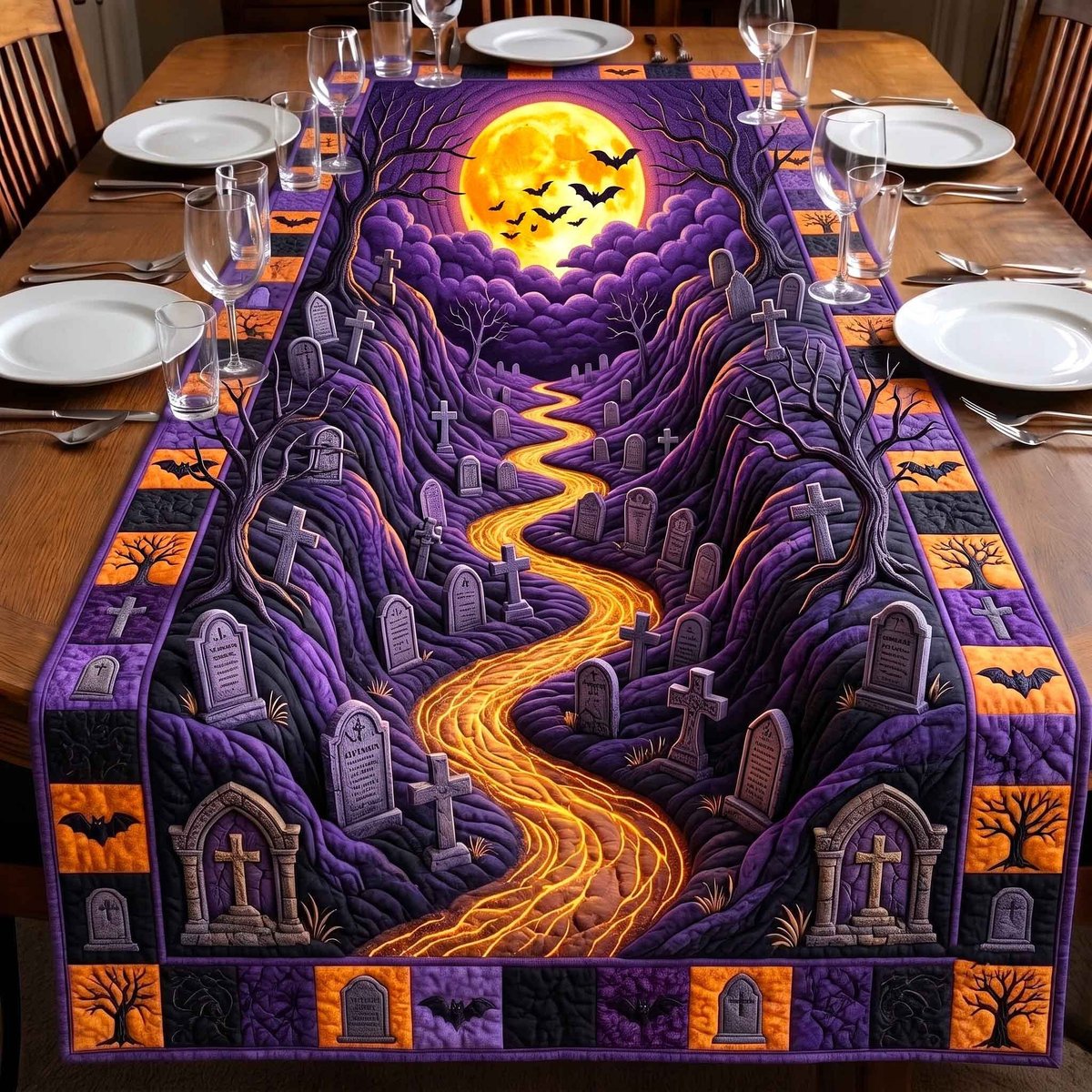 Glowing Path Through Purple Graveyard Table Runner - Made to Order TABLE928