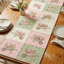 Flower Carts on Pink and Green Table Runner - Made to Order TABLE928