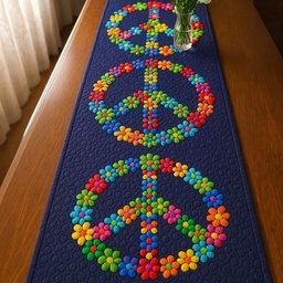 Flower Peace Sign on Navy Table Runner - Made to Order TABLE928
