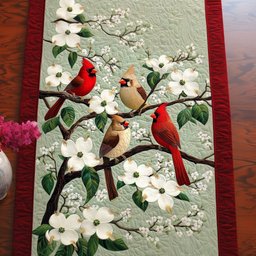 Flowering Cardinals Table Runner - Made to Order TABLE928