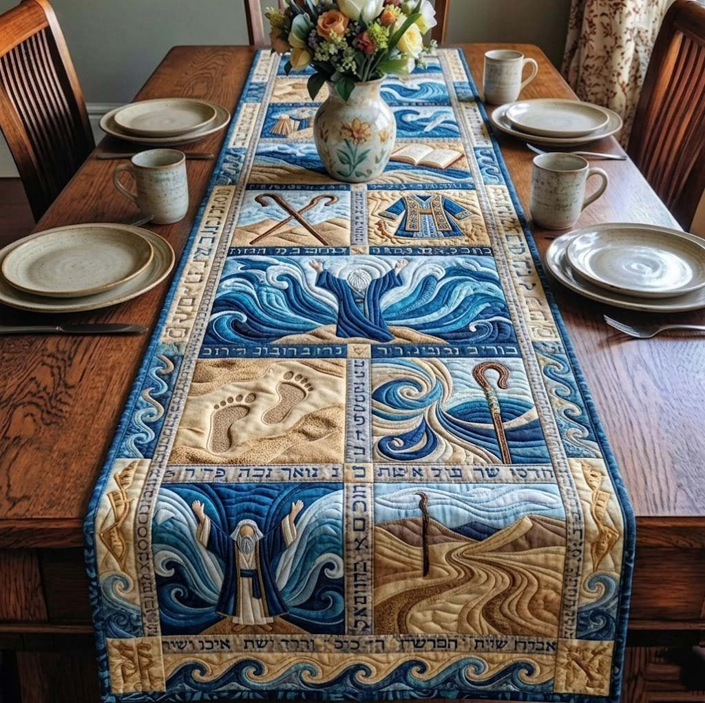 Footprints on Sand with Waves Table Runner - Made to Order TABLE928