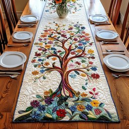 Flowering Tree on Cream Table Runner - Made to Order TABLE928