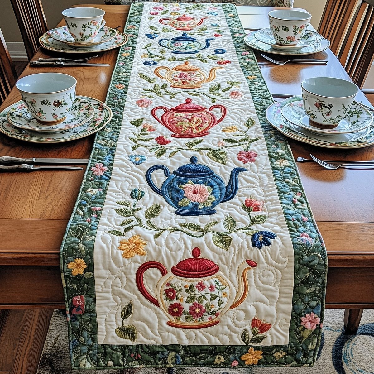 Floral Teapot Feast Table Runner - Made to Order TABLE928