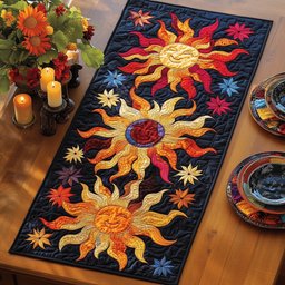 Folk Sun and Stars on Navy Table Runner - Made to Order TABLE928