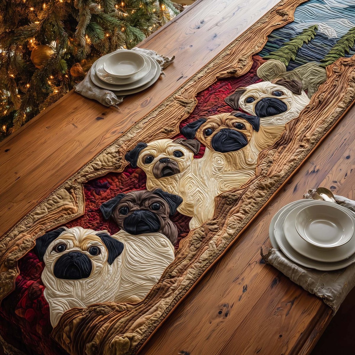 Forest Pugs Table Runner - Made to Order TABLE928
