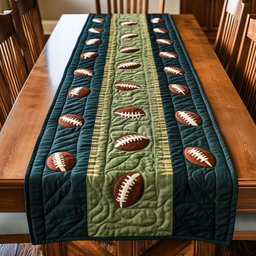 Footballs on Dark Green Table Runner - Made to Order TABLE928