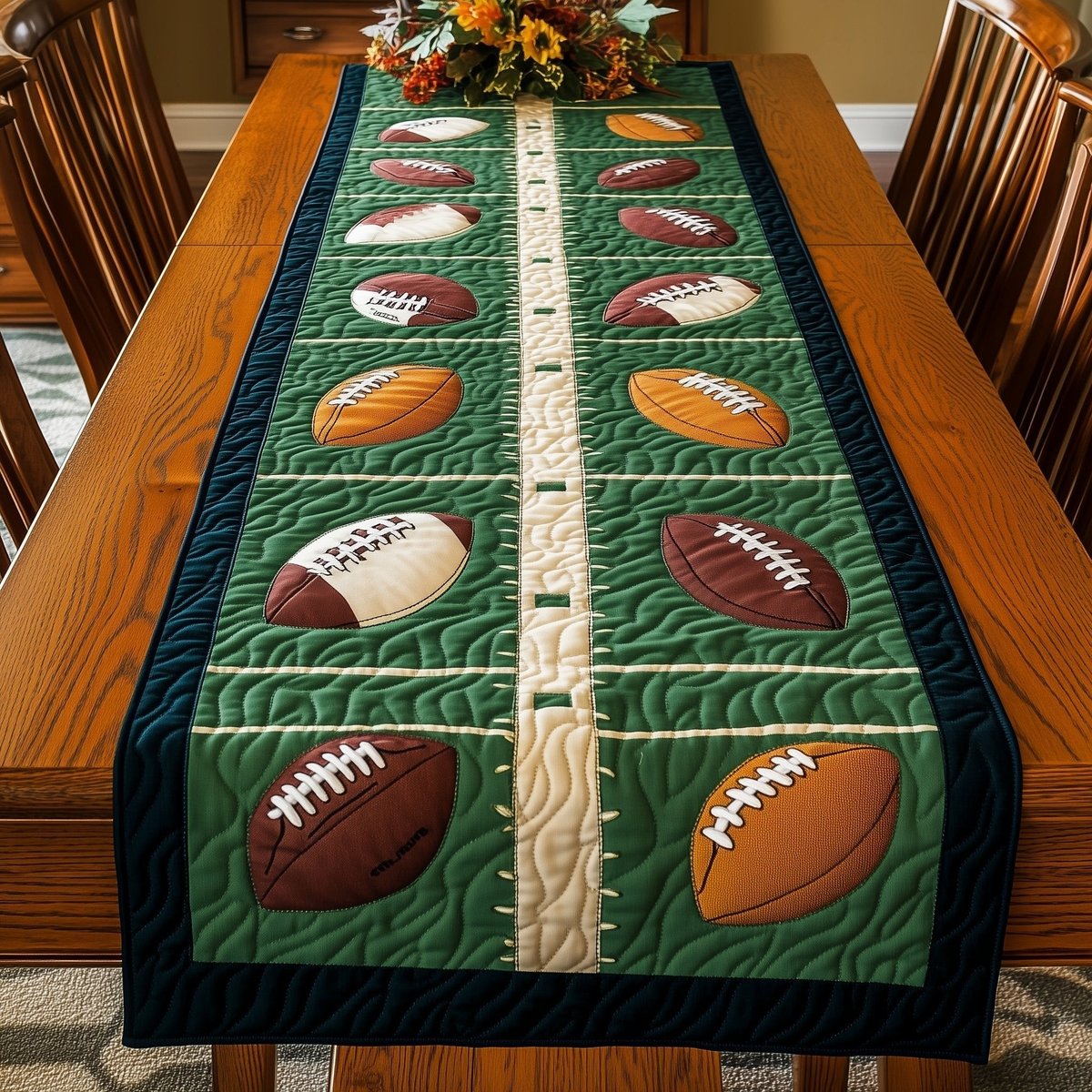 Footballs on Green Field Stripes Table Runner - Made to Order TABLE928
