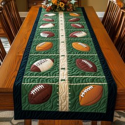 Footballs on Green Field Stripes Table Runner - Made to Order TABLE928