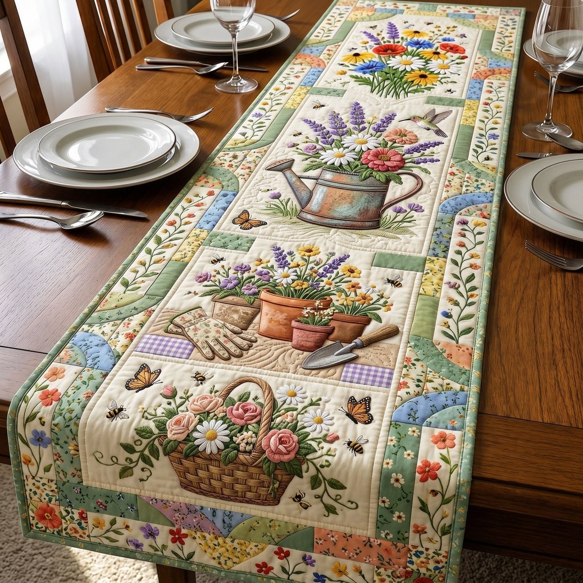 Flower Baskets and Watering Cans Table Runner - Made to Order TABLE928