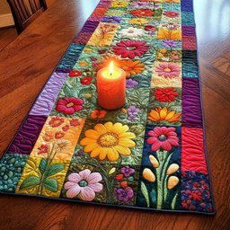 Flowers on Colorful Stripes Table Runner - Made to Order TABLE928