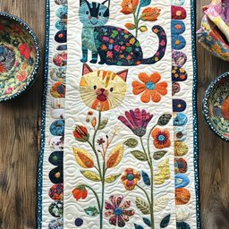 Floral Whimsical Cat Table Runner - Made to Order TABLE928