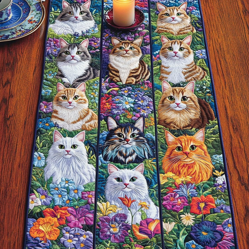 Flower Kittens Table Runner - Made to Order TABLE928