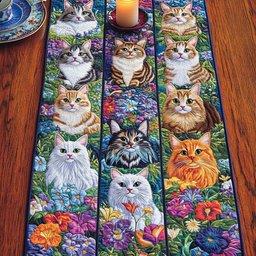 Flower Kittens Table Runner - Made to Order TABLE928