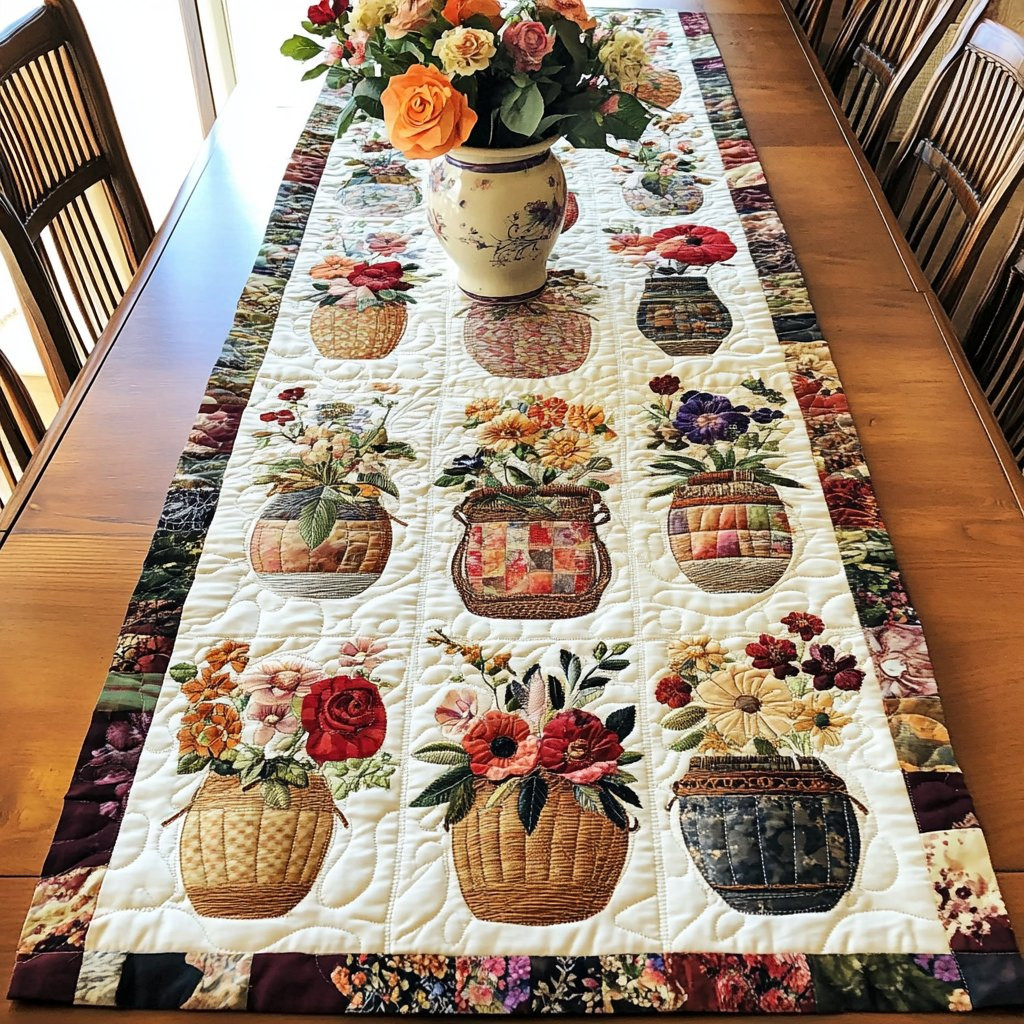 Flower Pots and Baskets Blocks Table Runner - Made to Order TABLE928