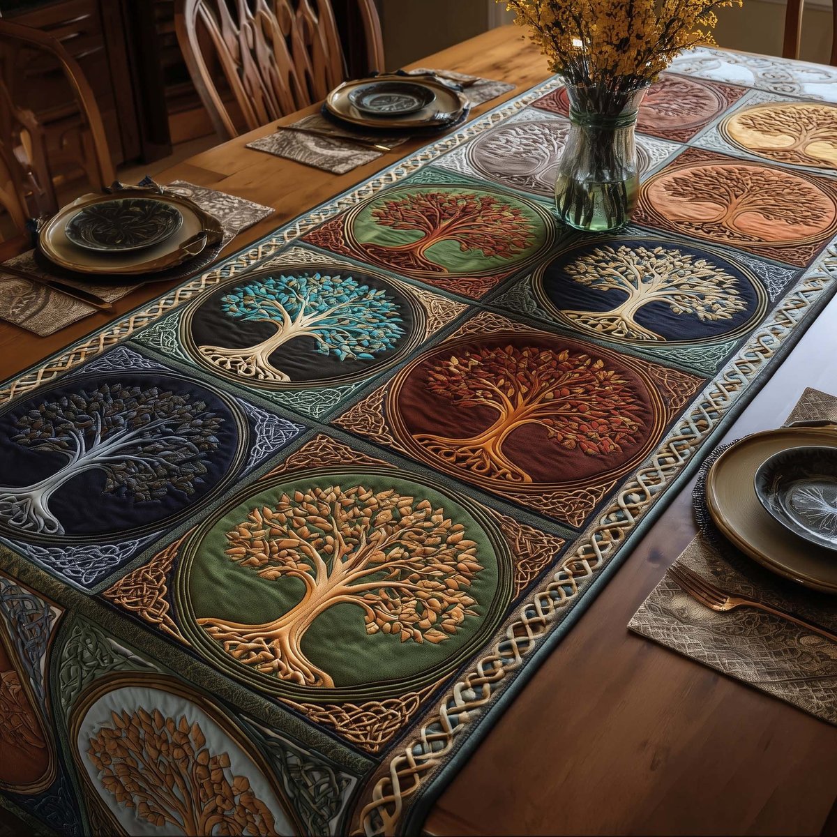 Four Season Tree Blocks Table Runner - Made to Order TABLE928