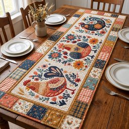 Folk Birds on Cream Blocks Table Runner - Made to Order TABLE928