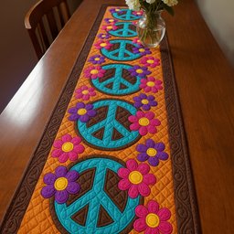 Flower Peace Sign on Orange Table Runner - Made to Order TABLE928